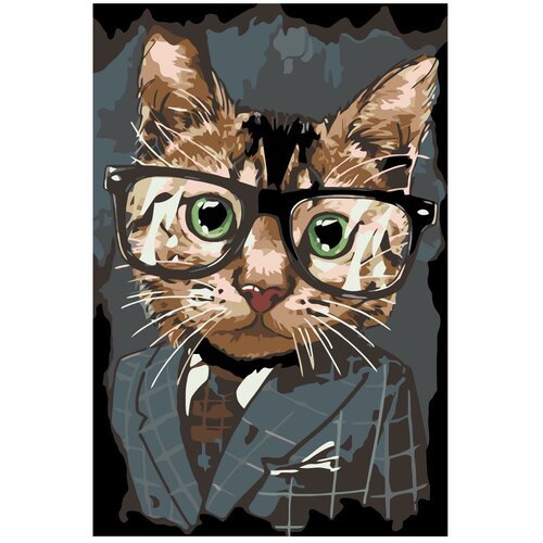 Картина по номерам, 'Живопись по номерам', 48 x 72, A178, кот в очках, животные, костюм, деловой, котёнок