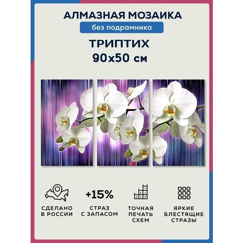 Алмазная мозаика Интерьерная модульная без подрамников (3 картины) 30х50/ триптих/Орхидея