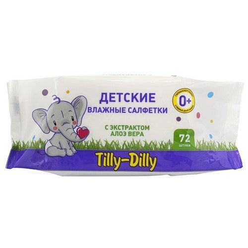 Влажные салфетки Tilly-Dilly детские с экстрактом алоэ вера, липучка, 72 шт.
