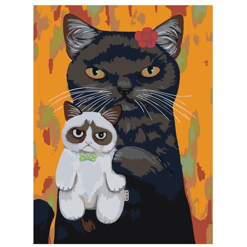 Картина по номерам, 'Живопись по номерам', 45 x 60, A351, обиженная, кошка, цветочек, игрушка, маленький, кот
