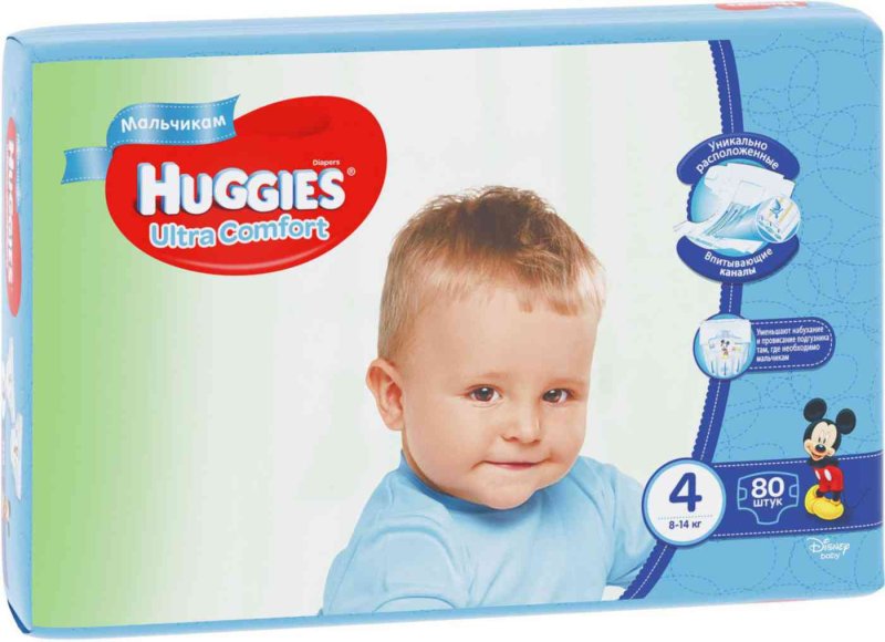 Подгузники для мальчиков Huggies Ultra Comfort 4 (8-14 кг), 80 шт.