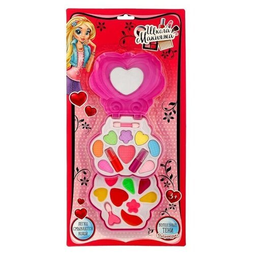 Набор косметики для девочки с зеркалом «Сердечко»: тени, аппликаторы, блески, помады