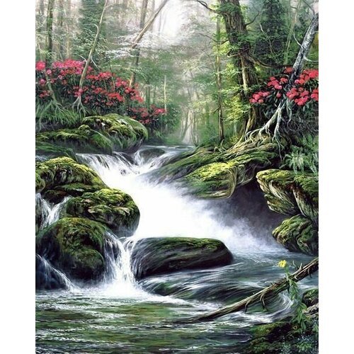 Картина по номерам 'Лесной водопад' холст на подрамнике 40х50 см, VA-0428
