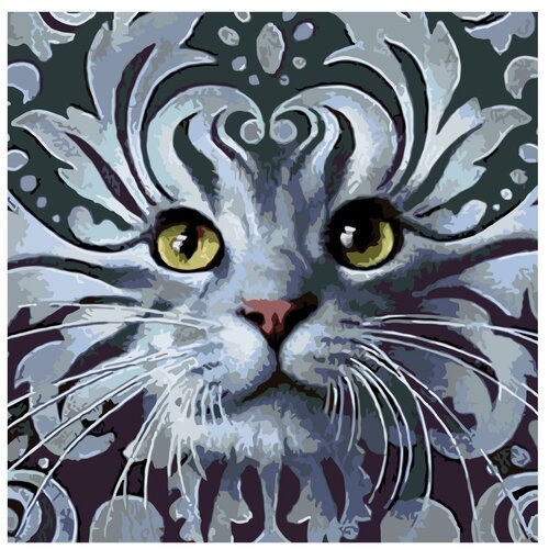 Картина по номерам, 'Живопись по номерам', 100 x 100, A389, иллюстрация, животное, кошка, цветы