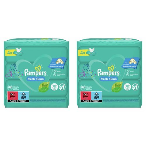 Pampers Детские влажные салфетки Fresh Clean Quatro, 4х52шт, 2 уп /