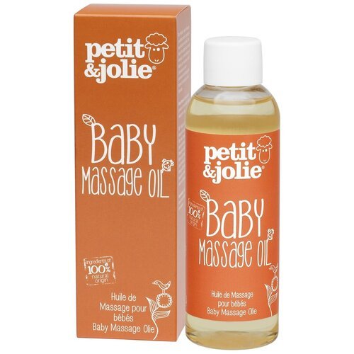 Petit&Jolie Массажное масло для младенцев, с био маслами подсолнечника гибридного, хохобы и миндаля, ухаживает, питает и защищает нежную, чувствительную кожу новорожденного, подходит для расслабляющего массажа, 100 мл Нидерланды