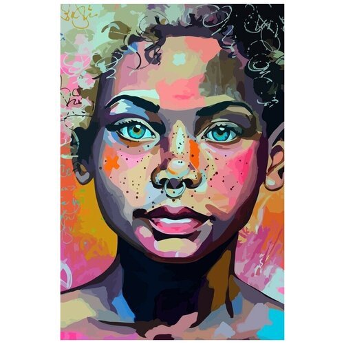 Картина по номерам на холсте Портрет девочки (абстракция, красочная картина) - 7523 В 60x40