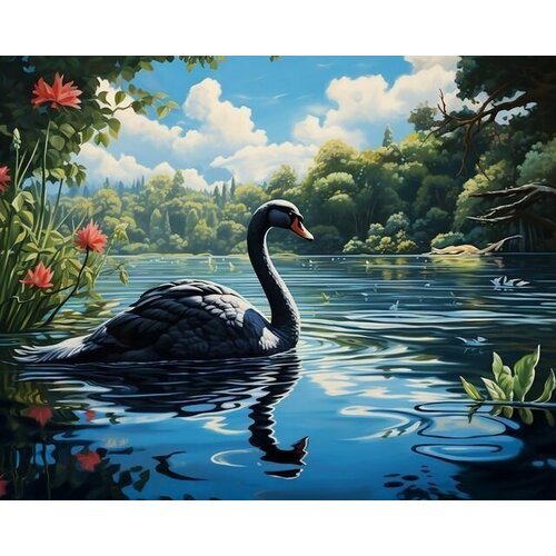 Картина по номерам 'Черный лебедь' холст на подрамнике 40х50 см, VA-3934