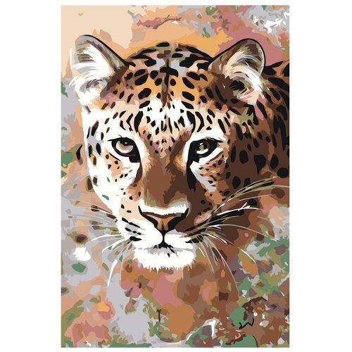 Картина по номерам, 'Живопись по номерам', 80 x 120, A63, леопард, иллюстрация, животное, дикий, спокойствие, чёрная точка, кошка