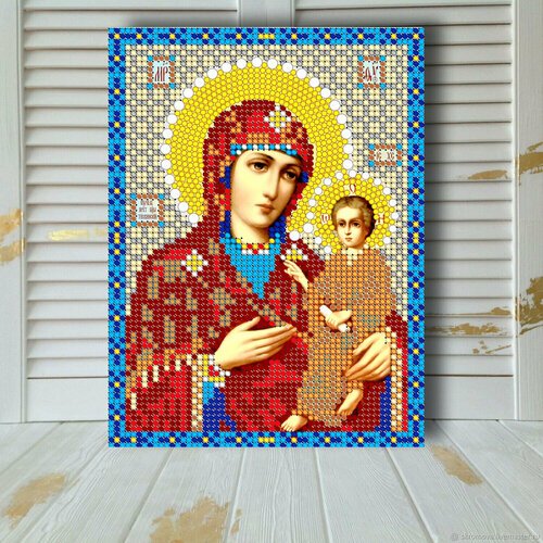 Алмазная мозаика икона на подрамнике Богородица Тихвинская 17.5*23.5 см