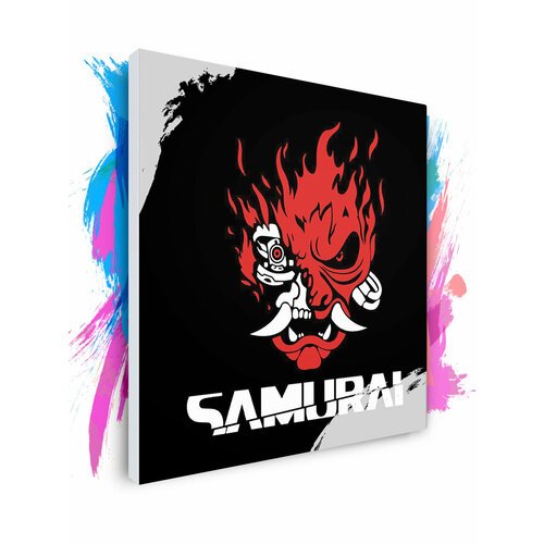 Картина по номерам на холсте Cyberpunk 2077 Samurai Logo, 80 х 80 см