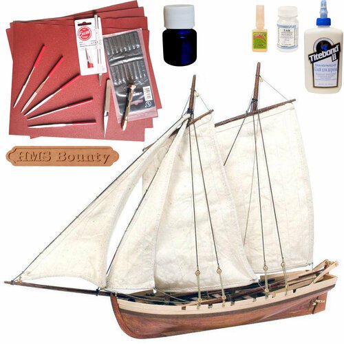 Баркас BOUNTY, модель парусного корабля OcCre (Испания), М. 1:24, подарочный набор для сборки + инструменты, краски, лак и клей