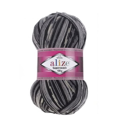 Пряжа Alize Superwash Comfort Socks (Ализе Супервош) - 3 мотка, серый темно-серый черный (2695), 75% шерсть супервош, 25% полиамид, 420м/100г