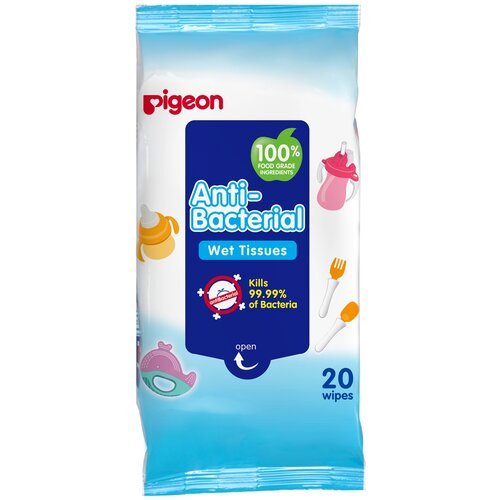 PIGEON Влажные салфетки для детей (антибактериальные) возраст 0+ мягкая упаковка 20 шт.