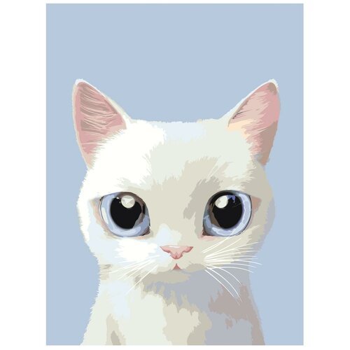 Картина по номерам, 'Живопись по номерам', 54 x 72, A545, белый котёнок, большие глаза, животное, портрет, изолированный фон