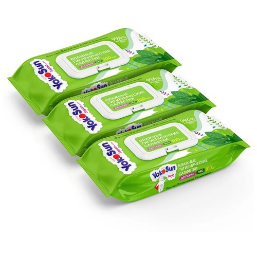 Megabox YokoSun Влажные гигиенические салфетки детские ЭКО, 300 шт (3 уп * 100 шт)
