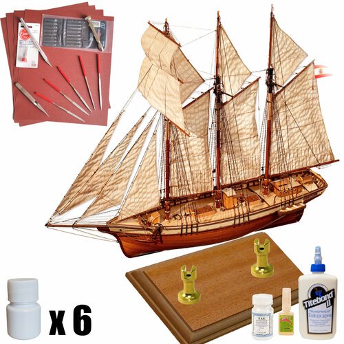Сборная модель корабля от OcCre (Испания), Cala Esmeralda, М.1:58, подарочный набор с основанием, инструментами, красками, лаком и клеем