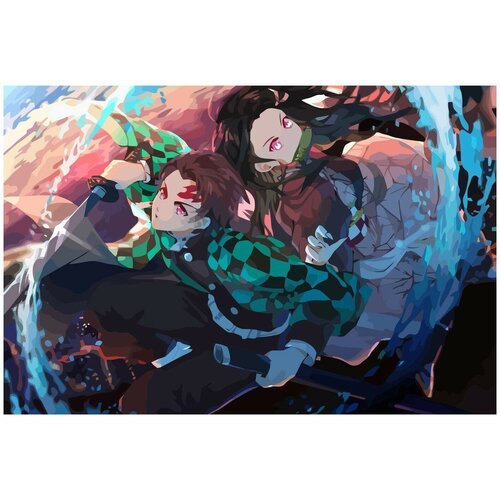 Картина по номерам на холсте Аниме Клинок рассекающий демонов Танджиро и Незуко - 1007