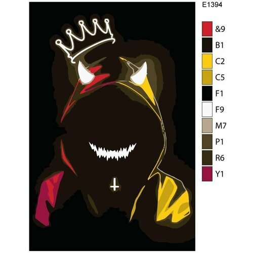 Детская картина по номерам E1394 'Стрит Арт. Демон в желто-красном капюшоне и в короне' 20x30