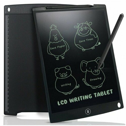 Графический планшет для рисования детский LCD Writing Tablet 12 дюймов со стилусом, черный / Интерактивная доска / Планшет для рисования / Электронный блокнот