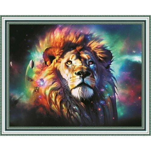 Алмазная мозаика 'Космический лев' круглые стразы на подрамнике 40х50 см, HWA5478