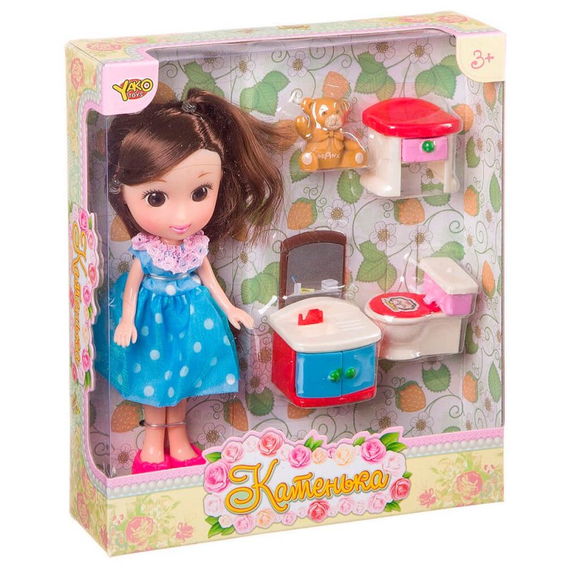 Набор игровой яко кукла катенька 16,5см с набором мебели ванная комната д87581