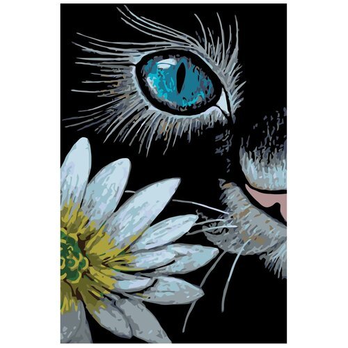 Картина по номерам, 'Живопись по номерам', 100 x 150, A379, белый цветок, котёнок, голубые глаза, нос, крупный план, поп-арт