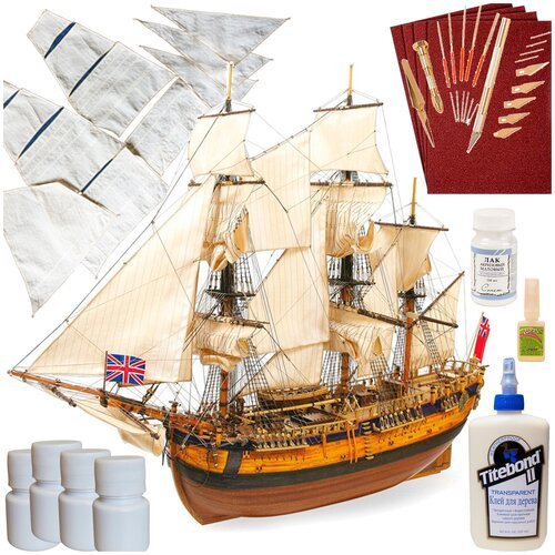 Барк Endeavour, модель парусного корабля OcCre (Испания), М.1:54, подарочный набор для сборки + паруса + инструменты + краски, лак и клей