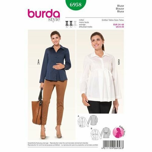 Выкройка Burda 6958-Блузка для будущей мамы