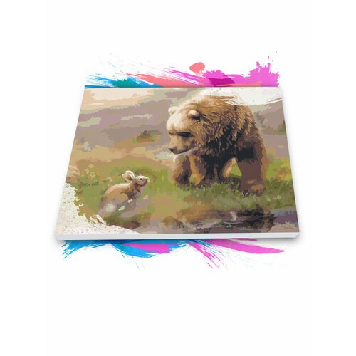 Картина по номерам на холсте Заяц и Медведь, 70 х 80 см