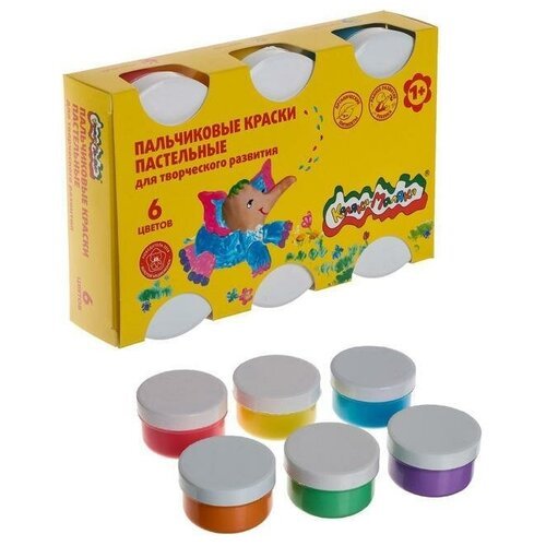 Краски пальчиковые пастельные, набор 6 цветов х 60 мл, , для малышей
