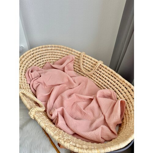 Муслиновые пеленки для новорожденых , размер 95х135 , жатый муслин, пеленка из муслина многоразовая пудровая