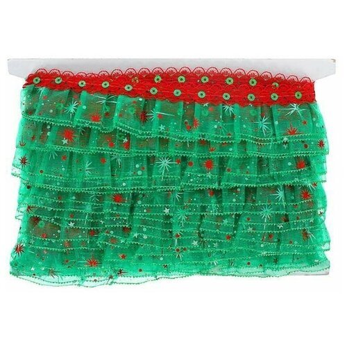 Тесьма для рукоделия / шитья зелено красная 4 см намотка 10 метров