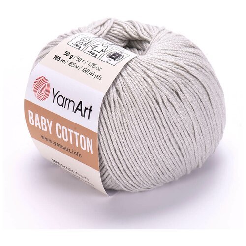 Пряжа для вязания YarnArt Baby Cotton (Бэби Коттон) - 10 мотков 451 светло-серый, для детских вещей и амигуруми, 50% хлопок, 50% акрил, 165 м/50 г