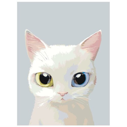 Картина по номерам, 'Живопись по номерам', 54 x 72, A546, белый котёнок, разноцветные глаза, животное, портрет, изолированный фон