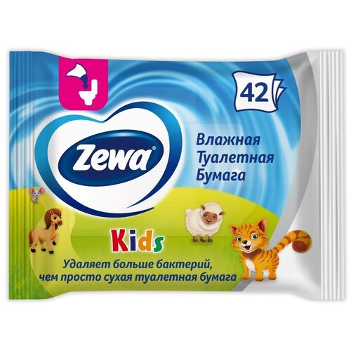 Туалетная бумага Zewa Детская, влажная, 8 упаковок по 42 штуки.