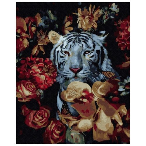 Картина по номерам 'Белый тигр в цветах', 40x50 см