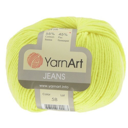 Пряжа YarnArt Jeans (Джинс) - 5 мотков Цвет: 58 лимонный 55% хлопок, 45% полиакрил 50г 160м