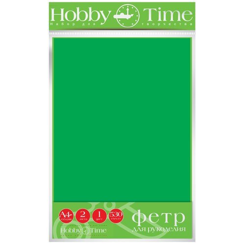 Фетр Hobby Time 4ММ, 530 Г/М. КВ Ф. А4, 19.5х28.8СМ, 2 листа ( зеленый )