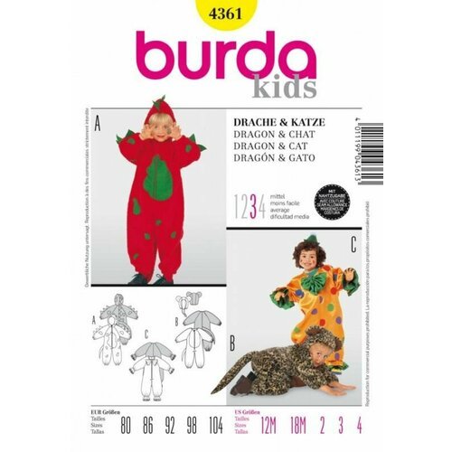 Выкройка Burda 4361 - Дракоша, котик, клоун