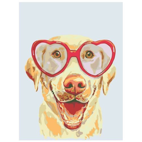 Картина по номерам, 'Живопись по номерам', 36 x 48, A224, пёс, веселье, животное, очки, сердце, любовь