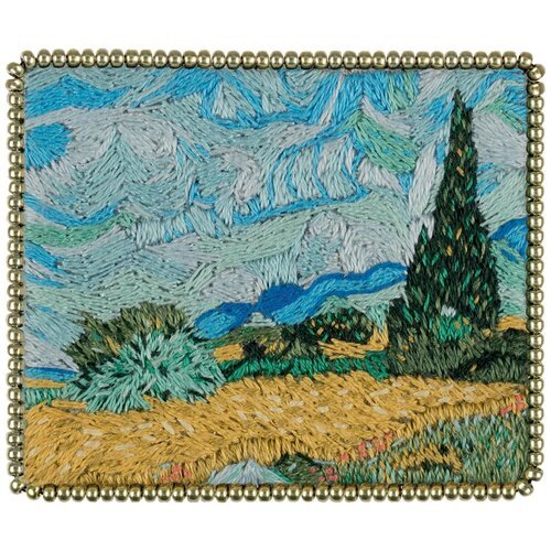 Набор для вышивания PANNA Живая картина MET-JK-2266 Брошь. Пшеничное поле с кипарисами 6 х 5 см