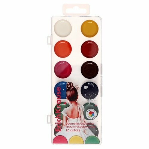 Краски акварельные 12 цветов ErichKrause 'Pointes', без кисти, в пластиковой коробке с европодвесом