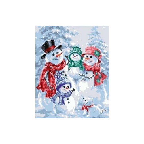 Картина по номерам 'Семья снеговиков' холст на подрамнике 40х50 см, VA-1392